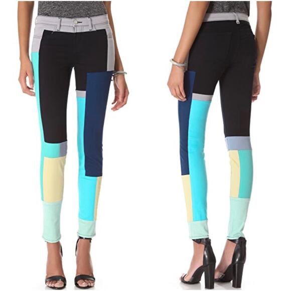 J BRAND Super Skinny Slick Color Block Jeans, Size 26 - Picture 1 of 13